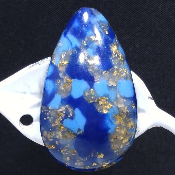 Vintage 1950s Blue Gold Glitter Lucite Clip Earrings Mid Century Modern Jewelry - Picture 3 of 13